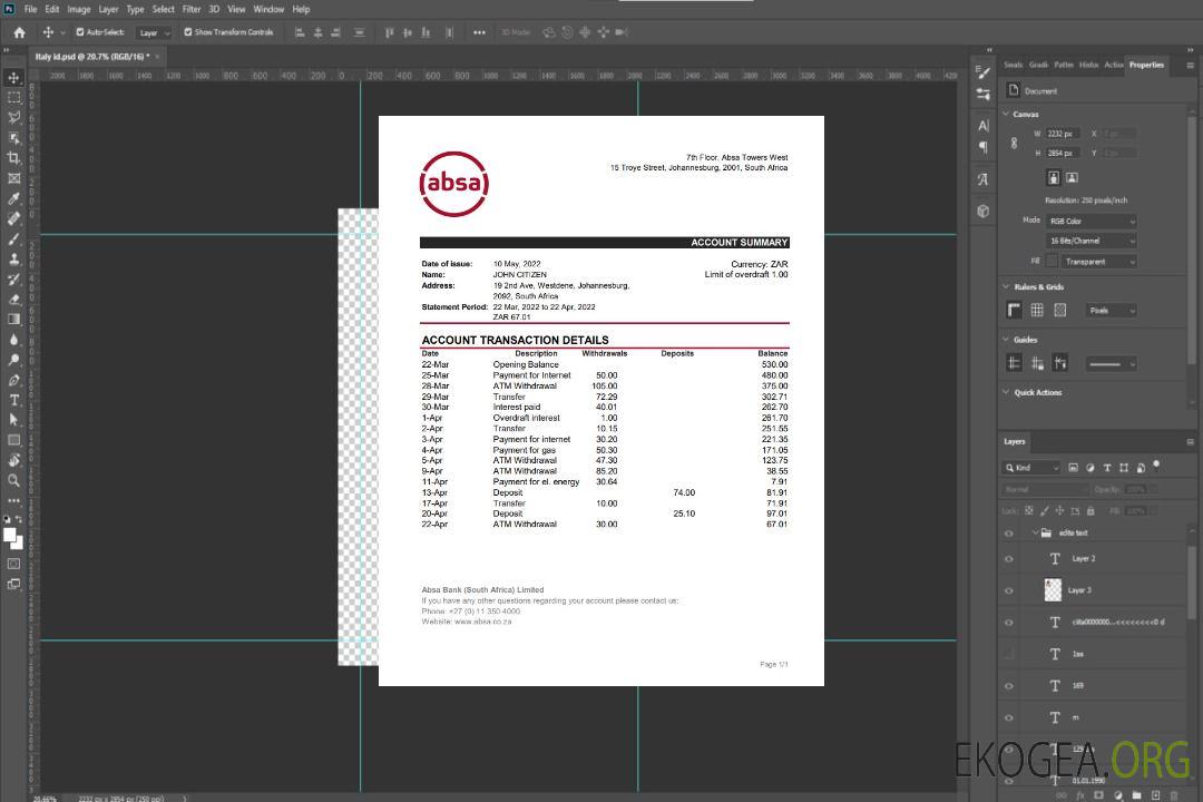 Relevé bancaire ABSA Afrique du Sud xls template Relevé bancaire ABSA Afrique du Sud xls template